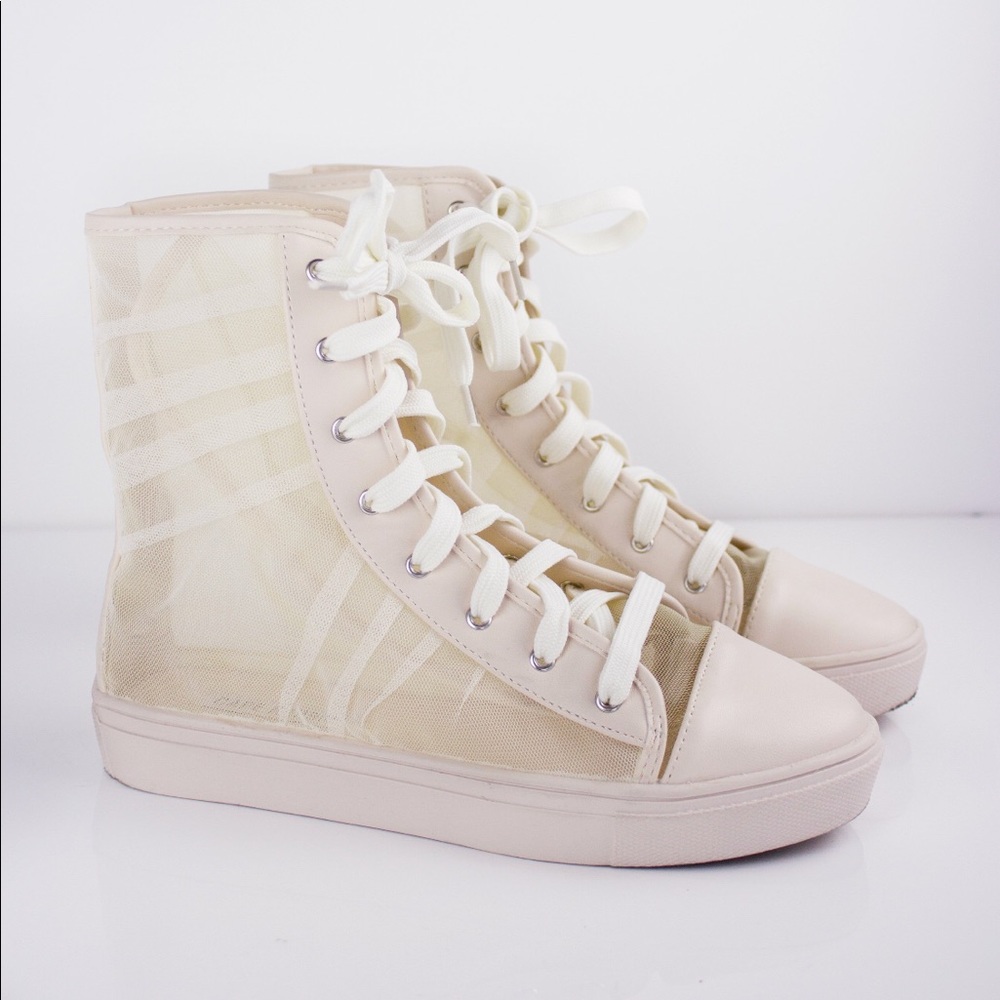 Mesh High Top Sneakers -Nude